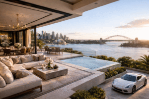 Alt Text for Image: High-quality, sophisticated image depicting a luxury Sydney waterfront penthouse with harbour views, relevant to Australian real estate insights.