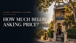 Sydney house with the headline “How Much Below Asking Price?” for a property buying guide by Rodney McLoughlin, TBAS Buyers Agents.